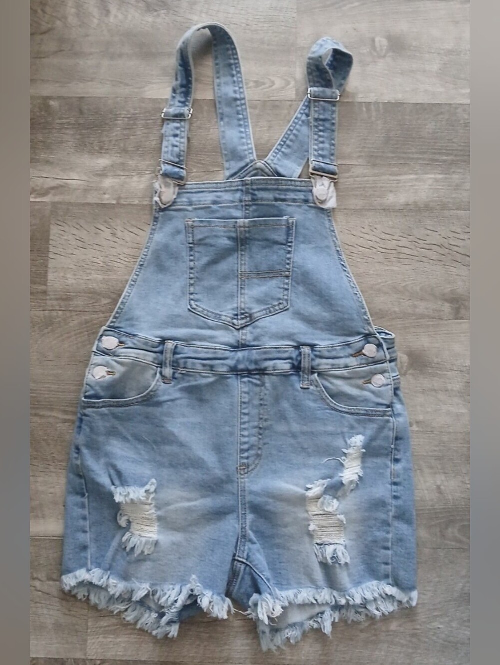 American Bazi Light Blue Distressed Denim Short Overalls